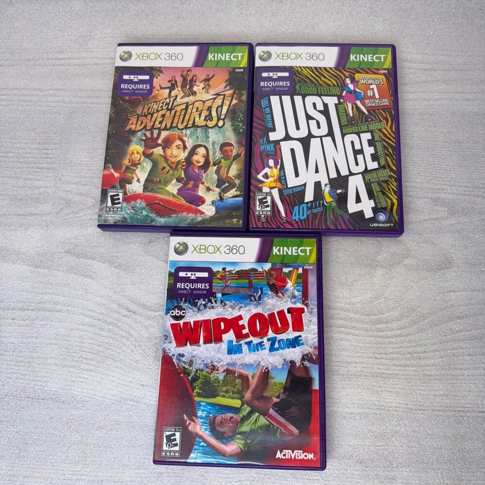 Xbox 360 Kinect Lot of 3 Games - Kinect Adventures, Just Dance 4, Wipeout Zone